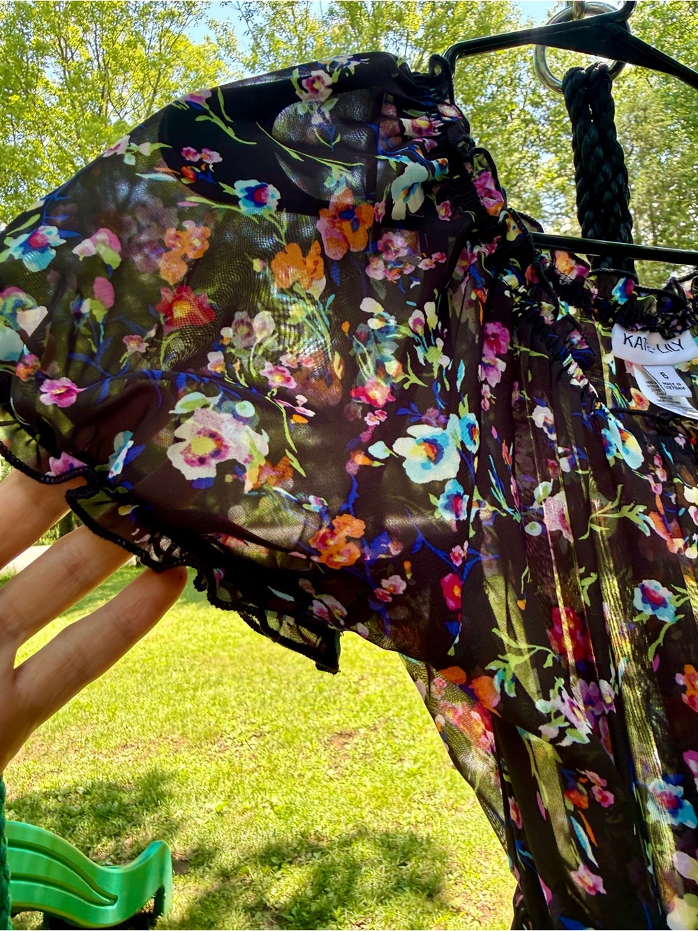 Smocked Black Floral Maxi Dress with Puff Sleeves - Picture 4 of 7